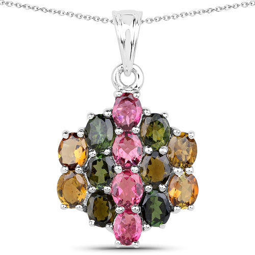 Bids.com 4.34 Carat Genuine Pink Tourmaline, Green Tourmaline & Brown Tourmaline .925 Sterling Silver Pendant Pendants