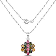 Bids.com 4.34 Carat Genuine Pink Tourmaline, Green Tourmaline & Brown Tourmaline .925 Sterling Silver Pendant Pendants