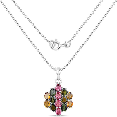 Bids.com 4.34 Carat Genuine Pink Tourmaline, Green Tourmaline & Brown Tourmaline .925 Sterling Silver Pendant Pendants