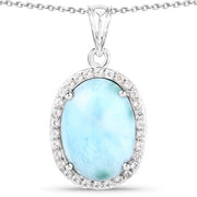 Bids.com 13.55 Carat Genuine Larimar and White Topaz .925 Sterling Silver Pendant Pendants