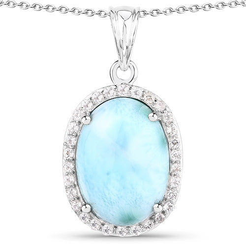 Bids.com 13.55 Carat Genuine Larimar and White Topaz .925 Sterling Silver Pendant Pendants