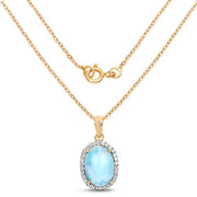 Bids.com 14K Yellow Gold Plated 13.55 Carat Genuine Larimar and White Topaz .925 Sterling Silver Pendant Pendants