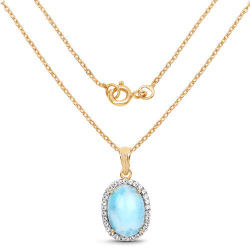 Bids.com 14K Yellow Gold Plated 13.55 Carat Genuine Larimar and White Topaz .925 Sterling Silver Pendant Pendants