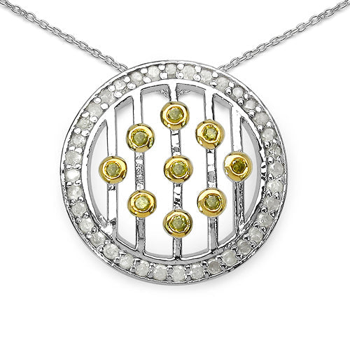Bids.com 0.50 Carat Genuine White Diamond and Yellow Diamond .925 Sterling Silver Pendant Pendants