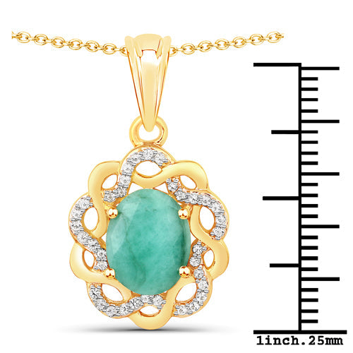 Bids.com 2.78 Carat Genuine Emerald and White Topaz .925 Sterling Silver Pendant Pendants