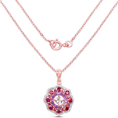 Bids.com 14K Rose Gold Plated 2.30 Carat Genuine Morganite, Rhodolite and Amethyst .925 Sterling Silver Pendant Pendants