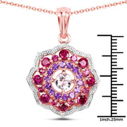 Bids.com 14K Rose Gold Plated 2.30 Carat Genuine Morganite, Rhodolite and Amethyst .925 Sterling Silver Pendant Pendants