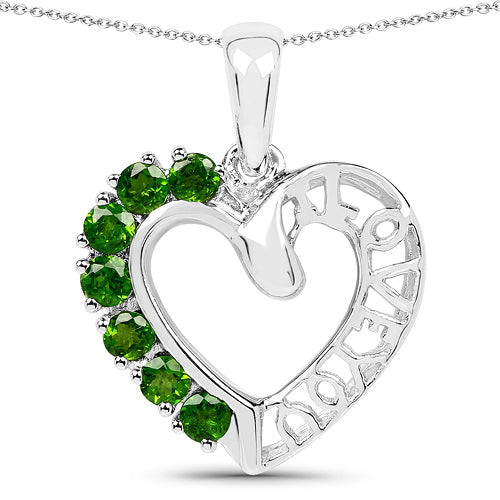 Bids.com 14K White Gold Plated 0.84 Carat Genuine Chrome Diopside .925 Sterling Silver Pendant Pendants