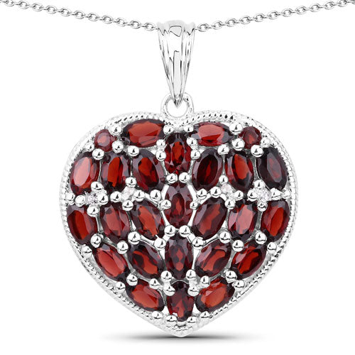 Bids.com 6.98 Carat Genuine Garnet and White Topaz .925 Sterling Silver Pendant Pendants