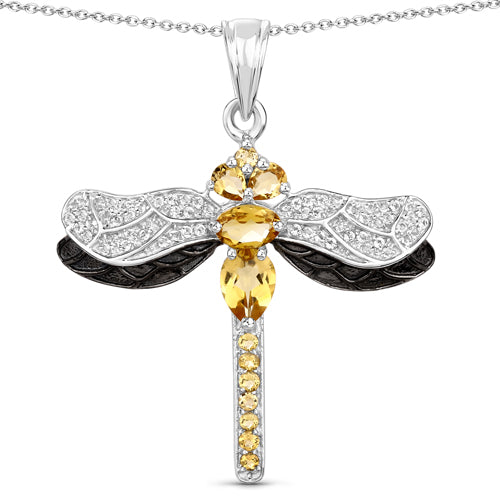 Bids.com 1.79 Carat Genuine Citrine and White Topaz .925 Sterling Silver Pendant Pendants