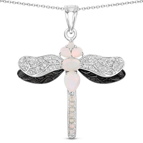 Bids.com 1.41 Carat Genuine Ethiopian Opal and White Topaz .925 Sterling Silver Pendant Pendants