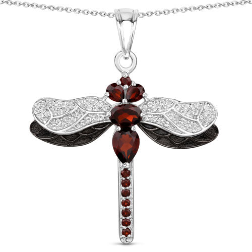 Bids.com 2.29 Carat Genuine Garnet and White Topaz .925 Sterling Silver Pendant Pendants