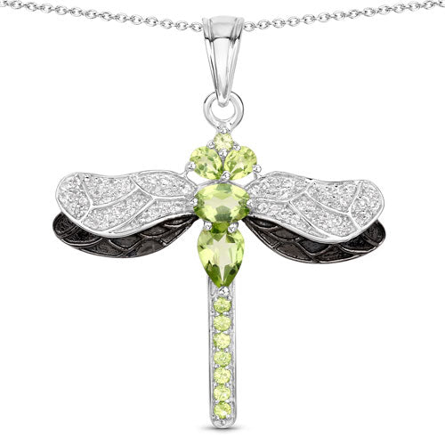 Bids.com 1.98 Carat Genuine Peridot and White Topaz .925 Sterling Silver Pendant Pendants