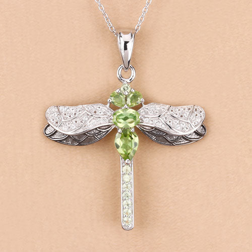 Bids.com 1.98 Carat Genuine Peridot and White Topaz .925 Sterling Silver Pendant Pendants