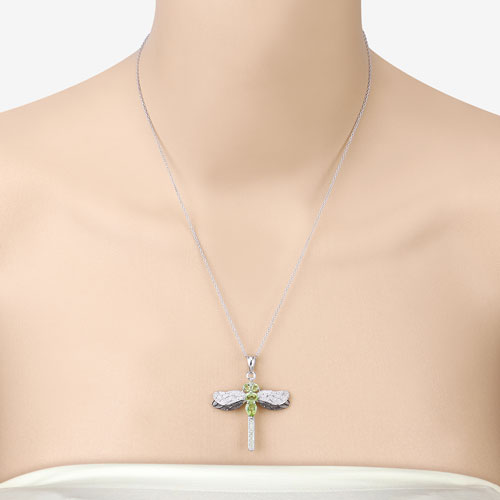 Bids.com 1.98 Carat Genuine Peridot and White Topaz .925 Sterling Silver Pendant Pendants