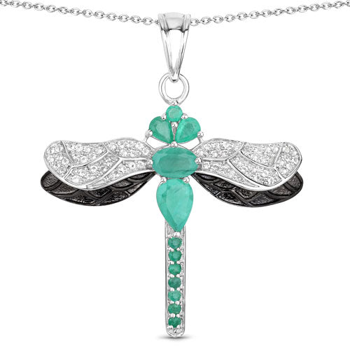Bids.com 1.87 Carat Genuine Zambian Emerald and White Topaz .925 Sterling Silver Pendant Pendants