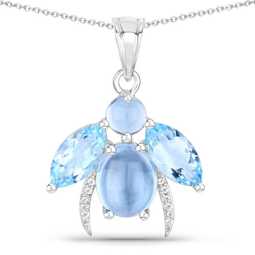 Bids.com 9.06 Carat Genuine Blue Topaz and White Topaz .925 Sterling Silver Pendant Pendants