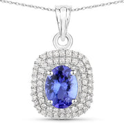 Bids.com 1.41 Carat Genuine Tanzanite and White Diamond 14K White Gold Pendant Pendants