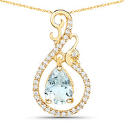 Bids.com 0.76 Carat Genuine Aquamarine and White Diamond 14K Yellow Gold Pendant Pendants