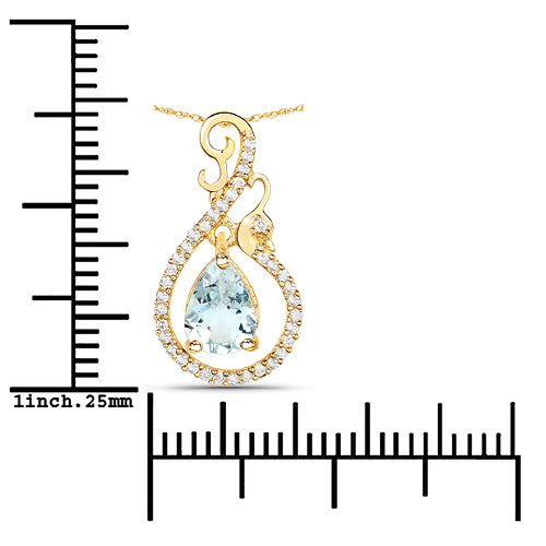 Bids.com 0.76 Carat Genuine Aquamarine and White Diamond 14K Yellow Gold Pendant Pendants