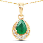 Bids.com 0.89 Carat Genuine Zambian Emerald and White Diamond 14K Yellow Gold Pendant Pendants
