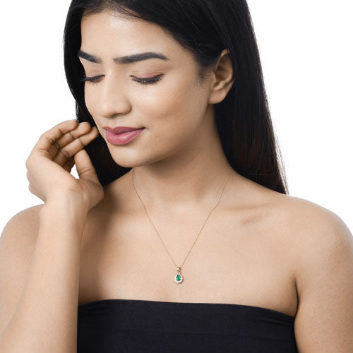 Bids.com 0.89 Carat Genuine Zambian Emerald and White Diamond 14K Yellow Gold Pendant Pendants