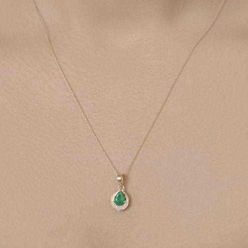 Bids.com 0.89 Carat Genuine Zambian Emerald and White Diamond 14K Yellow Gold Pendant Pendants