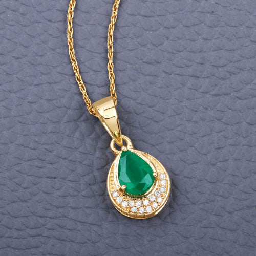 Bids.com 0.89 Carat Genuine Zambian Emerald and White Diamond 14K Yellow Gold Pendant Pendants
