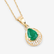 Bids.com 0.89 Carat Genuine Zambian Emerald and White Diamond 14K Yellow Gold Pendant Pendants