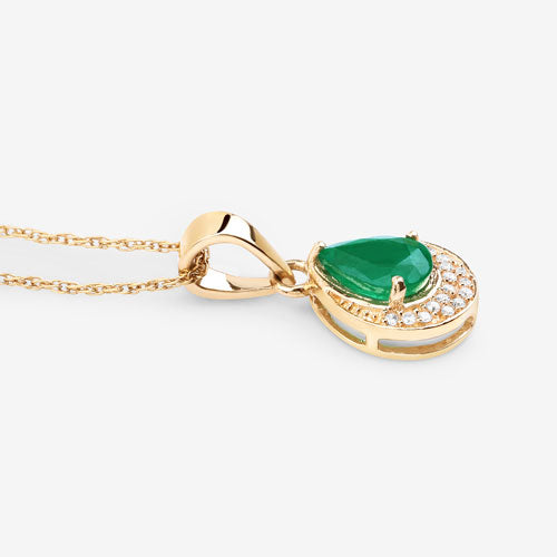 Bids.com 0.89 Carat Genuine Zambian Emerald and White Diamond 14K Yellow Gold Pendant Pendants
