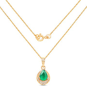 Bids.com 0.89 Carat Genuine Zambian Emerald and White Diamond 14K Yellow Gold Pendant Pendants