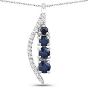 Bids.com 0.40 Carat Genuine Blue Sapphire and White Diamond 14K White Gold Pendant Pendants