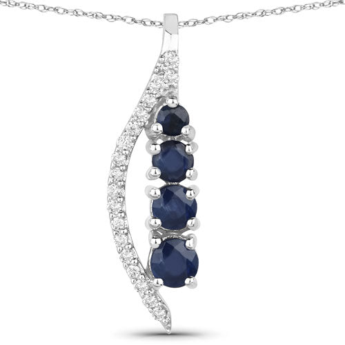 Bids.com 0.40 Carat Genuine Blue Sapphire and White Diamond 14K White Gold Pendant Pendants