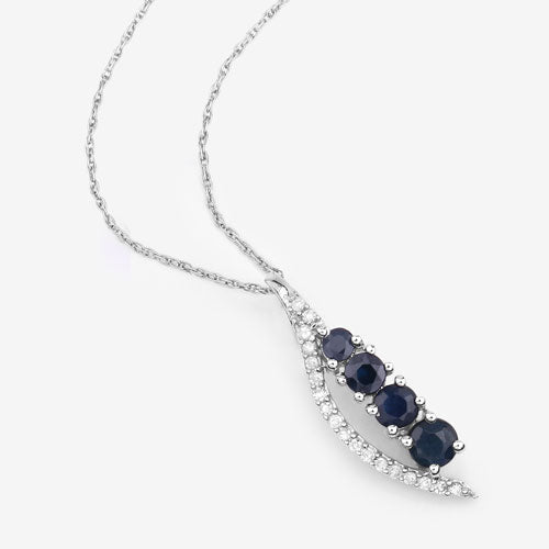 Bids.com 0.40 Carat Genuine Blue Sapphire and White Diamond 14K White Gold Pendant Pendants