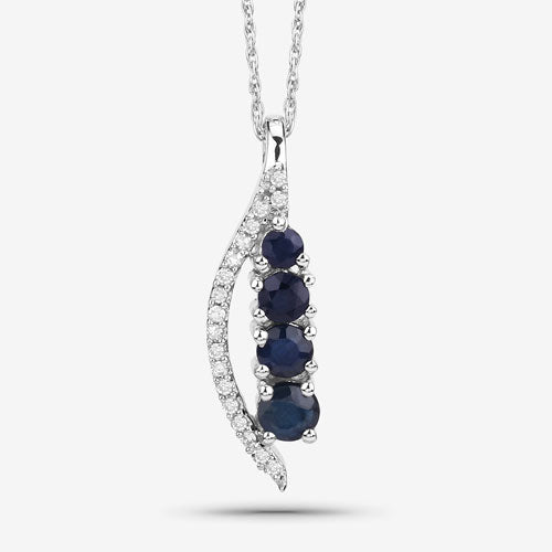 Bids.com 0.40 Carat Genuine Blue Sapphire and White Diamond 14K White Gold Pendant Pendants