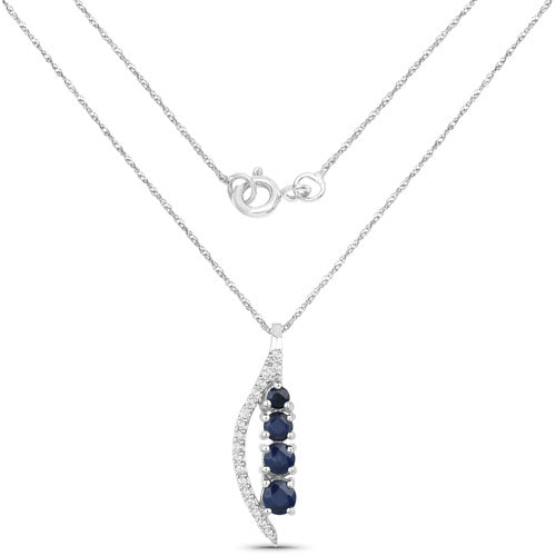 Bids.com 0.40 Carat Genuine Blue Sapphire and White Diamond 14K White Gold Pendant Pendants