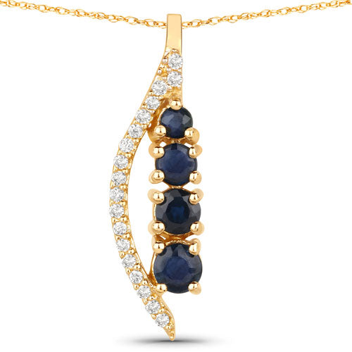 Bids.com 0.40 Carat Genuine Blue Sapphire and White Diamond 14K Yellow Gold Pendant Pendants