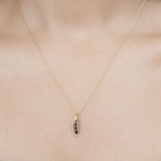 Bids.com 0.40 Carat Genuine Blue Sapphire and White Diamond 14K Yellow Gold Pendant Pendants