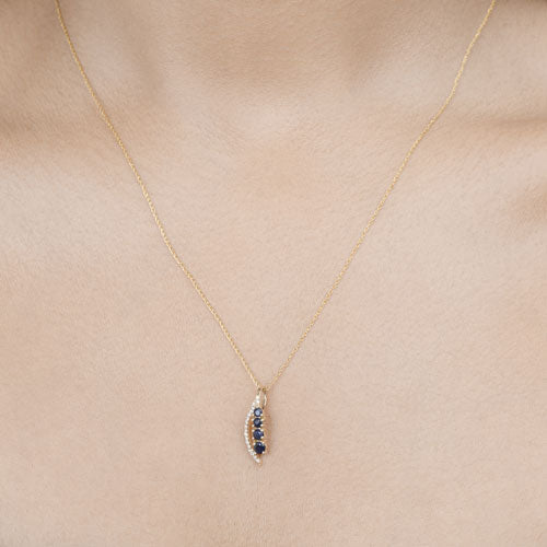 Bids.com 0.40 Carat Genuine Blue Sapphire and White Diamond 14K Yellow Gold Pendant Pendants