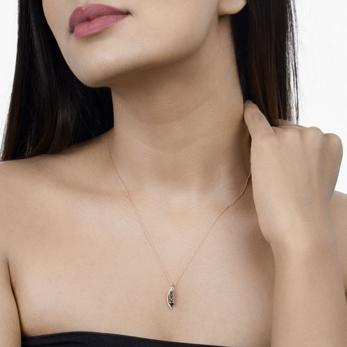 Bids.com 0.40 Carat Genuine Blue Sapphire and White Diamond 14K Yellow Gold Pendant Pendants