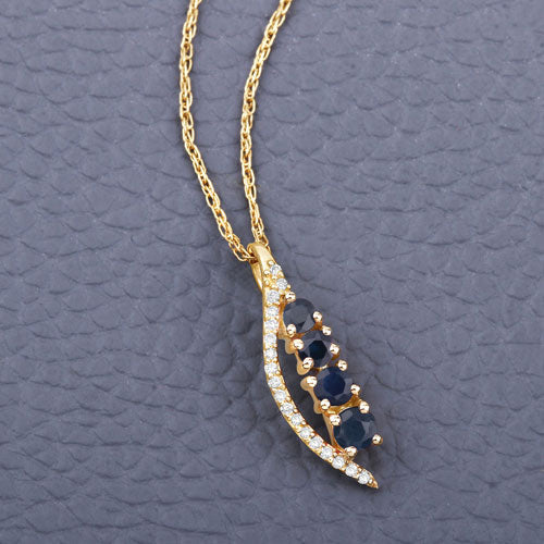Bids.com 0.40 Carat Genuine Blue Sapphire and White Diamond 14K Yellow Gold Pendant Pendants