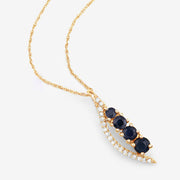 Bids.com 0.40 Carat Genuine Blue Sapphire and White Diamond 14K Yellow Gold Pendant Pendants