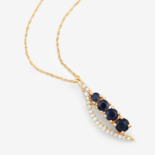 Bids.com 0.40 Carat Genuine Blue Sapphire and White Diamond 14K Yellow Gold Pendant Pendants