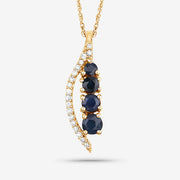 Bids.com 0.40 Carat Genuine Blue Sapphire and White Diamond 14K Yellow Gold Pendant Pendants