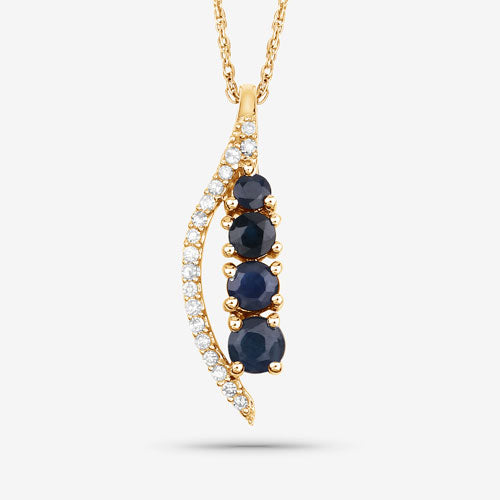 Bids.com 0.40 Carat Genuine Blue Sapphire and White Diamond 14K Yellow Gold Pendant Pendants