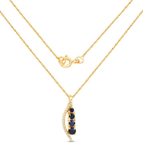 Bids.com 0.40 Carat Genuine Blue Sapphire and White Diamond 14K Yellow Gold Pendant Pendants