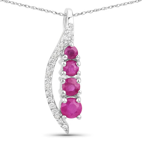 Bids.com 0.43 Carat Genuine Ruby and White Diamond 14K White Gold Pendant Pendants