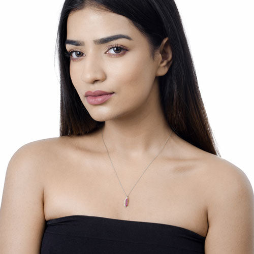 Bids.com 0.43 Carat Genuine Ruby and White Diamond 14K White Gold Pendant Pendants