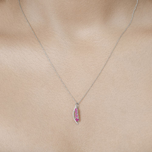 Bids.com 0.43 Carat Genuine Ruby and White Diamond 14K White Gold Pendant Pendants