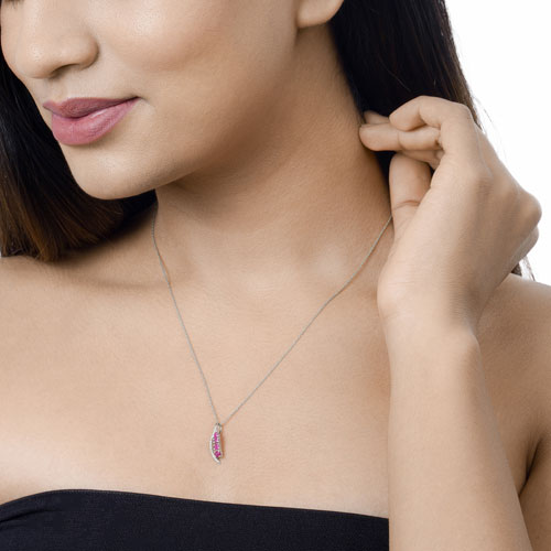 Bids.com 0.43 Carat Genuine Ruby and White Diamond 14K White Gold Pendant Pendants